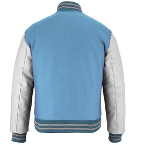 OEM Classic Sky-Blue Fleece With White <b>Leather</b> Sleeves &Trims Varsity <b>Jacket</b> Wholesale Price Heated Men's <b>Winter</b> Fashion <b>Jackets</b> - Product Image 2