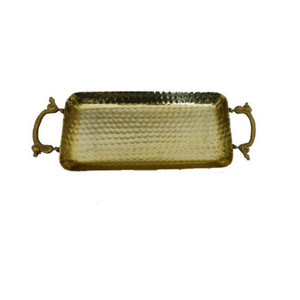 Bandeja decorativa para servir alimentos de mesa de diseño antiguo para el hogar Bandeja para servir de metal de gran calidad con mango dorado El mejor precio para Catering - Product Image 4