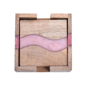 ชุดถาดรองแก้วทำจากไม้สี่เหลี่ยมลายแม่น้ำทำจากเรซินศิลปะดีไซน์แบบเรียบง่ายเหมาะสำหรับงานปาร์ตี้บาร์และของขวัญขึ้นบ้าน - Product Image 6