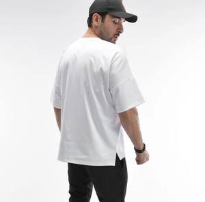 2025 Streetwear t-shirt fabricant de qualité supérieure blanc uni coton surdimensionné T-shirts hommes col rond manches courtes imprimé - Product Image 5