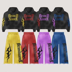 Survêtements surdimensionnés personnalisés avec logo 2025, impression DTG et lavage à l'acide, style haut avec strass, pantalon évasé, survêtement à vendre - Product Image 6