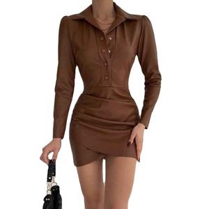 Robe en cuir PU à décolleté plongeant et boucle ouverte, nouvelle collection printemps, style européen, pour club de danse - Product Image 1