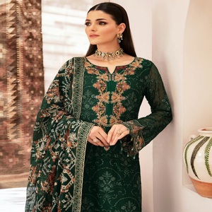 Elegante y hermoso vestido maxi de gasa de lujo Trajes de boutique de 3 piezas para mujeres para ropa de fiesta-Ramsha Volume KASHISH - Product Image 6