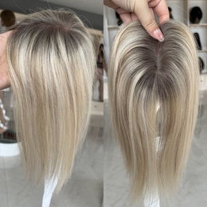 Topper per <span class=keywords><strong>capelli</strong></span> da donna in seta integrale, mini, biondo balayage, pronto per la spedizione, con <span class=keywords><strong>capelli</strong></span> europei vergini <span class=keywords><strong>bianchi</strong></span>, lisci, base mono, densità 130%-160% - Product Image 1