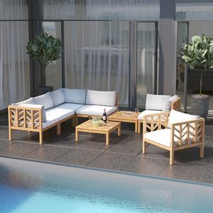 Teak Wood <b>Outdoor</b> Sectional <b>Sofa</b> Set with Armchairs and Coffee Table for Patio Poolside Villa Resort Furniture - Product Image 1