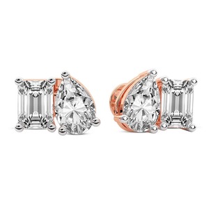 Pendientes de Diamantes Cultivados en Laboratorio Double Delight, 1 Ct Tw, Color F-G, Claridad VS, Diseño de Cuatro Piedras, Chapado en Oro de 14K, Pieza Brillante - Product Image 2