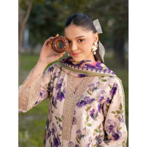 Conjunto de 3 piezas GARNET Primavera/Verano: Camisa de gasa estampada con dupatta de seda y pantalón estampado - BIC-045 - Product Image 6