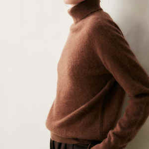 Mongolie Pull à col roulé en laine et cachemire pour adultes tricoté à la main col rond respirant gros tricot en gros pour les femmes - Product Image 1