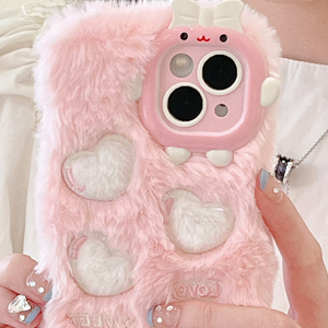 Nuove Custodie per <span class=keywords><strong>iPhone</strong></span> 16 Pro Max: Le Più Popolari del Momento, in Peluche Invernale, con Ricamo a Nuvola Cartone Animato e Fiocco Bianco Rosa - Product Image 6