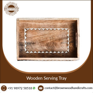 Plateaux de service alimentaire en bois de mangue, Design moderne, couleur blanche délavée, forme rectangulaire sculptée à la main, ensemble de 2 avec poignées - Product Image 5