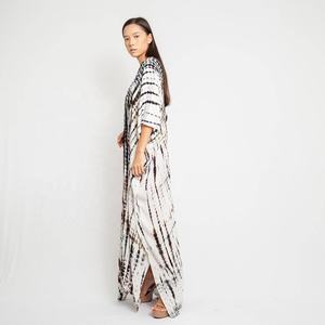 Vestido Largo Informal de Playa con Estampado Tie Dye de Rayón, Estilo Marroquí, Manga Corta, para Fiestas de Verano - Product Image 3