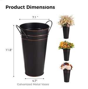 Cubos de granja rústicos Shabby Chic francés, manijas de jarrón de flores de hierro Vintage con acabado galvanizado para decoraciones de Pascua - Product Image 2