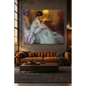 Fida Woman Reading by Lamplight, impression sur toile classique - Product Image 3