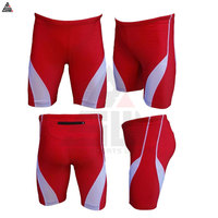 Shorts de compression pour homme, rouge et blanc, à empiècements, taille haute, fermeture élastique, sportifs, séchage rapide, en spandex et polyester