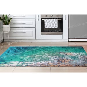 Tapis imprimé en patchwork de laine avec vue sur l'océan - Support en latex écologique - Décoration de bureau et de salle à manger côtière - Product Image 4
