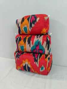 3-Piece Cotton Ikat Print <b>Makeup</b> <b>Bag</b> Set with Zipper Closure Lightweight Travel Organizer for Toiletries - Product Image 2