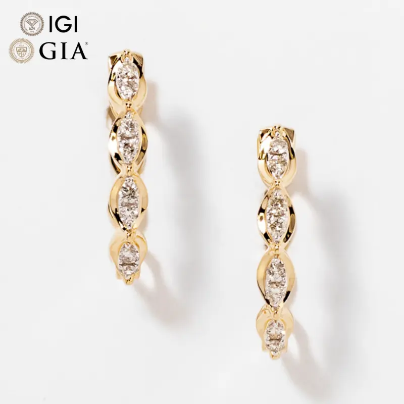 Custom IGI GIA 100% Real HPHT CVD Vvs Lab Grown Made Created Diamond Earring 14K 18K Solid Gold Diamond Hoop Earrings