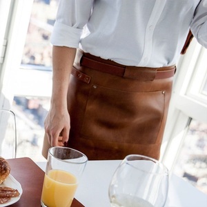 Handmade <b>Half</b>-Length Vintage Genuine Buffalo Leather Waist <b>Apron</b> Rustic Brown Reusable for Casual Chef Salon Barber Use - Product Image 2