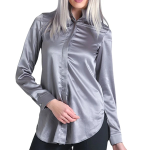 Blusa de manga larga de seda de Venta caliente Blusa de satén con estampado de lazo de seda con camisa de oficina de satén de cinta grande - Product Image 1
