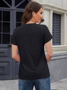 Camiseta promocional de mujer de talla grande con cuello redondo de manga corta de color negro sólido de 100% algodón con diseño OEM hecho a medida de Bangladesh - Product Image 2