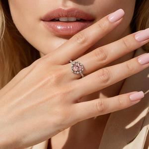 Jeulia Princess Style Milgrain Halo Pink Heart Zircon <b>Ring</b> for Anniversary - Product Image 5