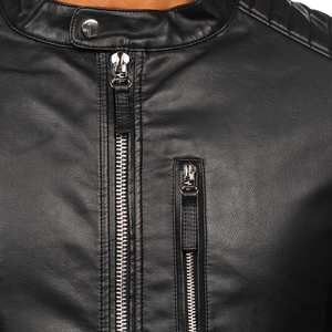 แจ็กเก็ตหนังพียูสำหรับผู้ชายแจ็คเก็ตหนังมีซิปคอตั้งสำหรับฤดูใบไม้ร่วงฤดูหนาว - Product Image 4