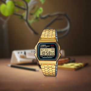 Iconic Gold & Black <b>Square</b> Case 18mm Band Digital Vintage Watch A159WGEA 1EF - Product Image 3
