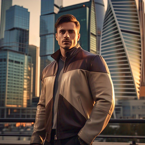 Chest Pockets Leather Jacket <b>Men</b> Street Style Gradient Leather Coat Jackets Fashionable Biker Leather Jacket <b>Men's</b> - Product Image 2