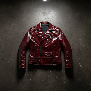Blouson Moto Rouge Cerise Brillant avec Accents Noirs – Blouson Biker Rouge Verni Designer Ultra Brillant - Product Image 6