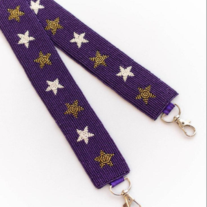 Correa de Punto de Cruz Morada Hecha a Mano con Estrellas Blancas y Doradas, Accesorio de Bordado en Lienzo - Product Image 1