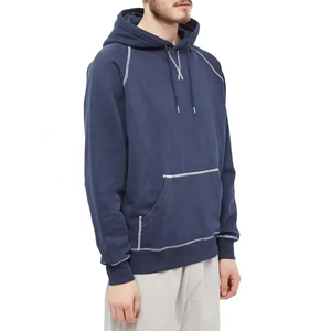 Sweat à capuche en coton doux pour homme, manches raglan, surpiqûres contrastées personnalisées, sweat à capuche pour homme grande taille avec cordon - Product Image 4