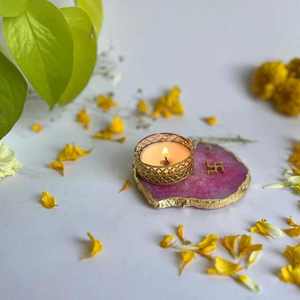 Natural Purple Orgone Agate <b>Coaster</b> Exis <b>Crystal</b> Exports' Carved Gemstone Candle Holder for Christmas Semi-Precious Stone Craft - Product Image 1