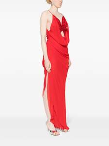 Robe de cocktail de soirée à motif floral sans manches pleine longueur avec broderie antistatique et décoration de perles pour les événements - Product Image 4