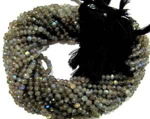 Cuentas redondas facetadas de labradorita natural de 3 a 5mm, hebras llamativas azules de 13 pulgadas de largo - Product Image 1
