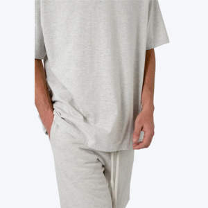 T-shirt à manches courtes à col rond en coton de lin lourd japonais de couleur unie pour hommes de haute qualité - Product Image 5