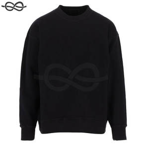 Sudadera de gran tamaño de color negro 100% algodón de manga larga Sudadera de cuello redondo de lana en blanco para hombre - Product Image 1