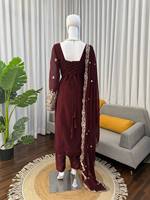 Presentamos la Nueva Colección: Conjunto de Top-Palazzo y Dupatta de Georgette Sintético Pesado, Completamente Cosido, Elástico, Reversible, Listo para Fiestas y Bodas