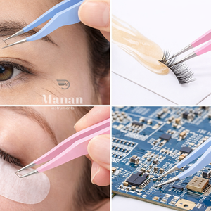 Kit de 2 Pinzas para Pestañas, Color Rosa y Azul, Punta Recta y Curva, Herramientas para Extensión de Pestañas de Volumen y Aislamiento - Product Image 6