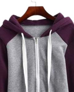 Sudadera con Capucha y Cremallera, Manga Raglán, Color Gris Morado, con Bolsillos Delanteros, Informal, Unisex, Suave, Cómoda, Estilo Urbano - Product Image 4