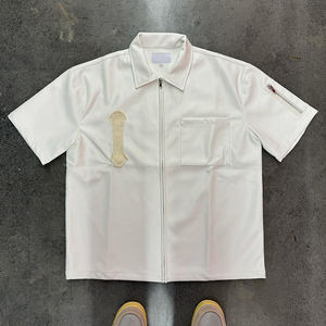 Custom Distressed Applique Embroidery Pu Leather <b>Shirt</b> Short <b>Sleeve</b> Hip Hop Pu Leather <b>Shirt</b> for Men - Product Image 3