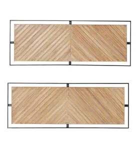 Holz geometrische linear geschnitzte Wand dekoration mit schwarzem Rahmen, 2er-Set 32 "B, 12" H, Braun