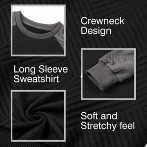 Pull-over décontracté à manches longues pour hommes personnalisé automne/hiver chemise patchwork à col rond avec texture géométrique teint en plaine - Product Image 4