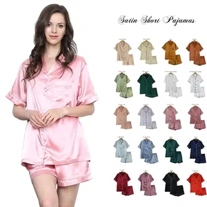 2023 Hot Sale Plus Size High Quality Women's Clothing Short Sleeves Silk Satin Pajamas Set Sleepwear
