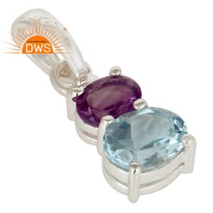 Nueva llegada 925 plata esterlina Topacio azul natural y amatista colgante de piedras preciosas fabricante de joyería personalizada - Product Image 2