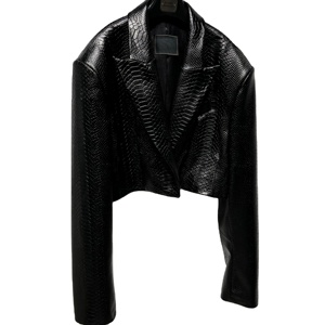Veste en cuir de crocodile noire brillante haut de gamme pour femme, style blazer à revers crantés, pour homme et femme - Product Image 1