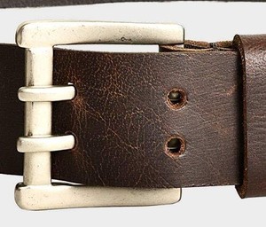 Cinturón de Cuero Negro para Hombre con Hebilla de Metal Color Gris Acero, Auténtico Cinturón de Cuero Genuino 100% Vintage para Hombre - Product Image 3