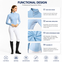 Damen Reitshirt in Himmelblau mit Viertelreißverschluss, Stehkragen und Mesh-Einsatz für Pferdesport, Performance-Baselayer, OEM-Anpassung