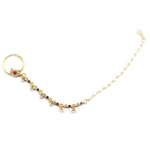 Bijoux de piercing tendance, design indien Mores Kairi, Nath coloré pour filles et femmes, anneau de nez ethnique avec pierres rouges, vertes et blanches - Product Image 1