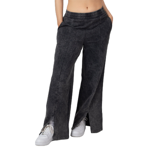 Pantalones Deportivos de Mujer de Alta Calidad, 100% Algodón, Estilo Acampanado, Cintura Alta Elástica, con Logotipo, Lavado Ácido, para Invierno - Product Image 3