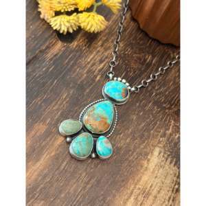 Collier superposé tendance Timothy Yazzie Evans, turquoise et argent sterling, design en grappe - Product Image 5